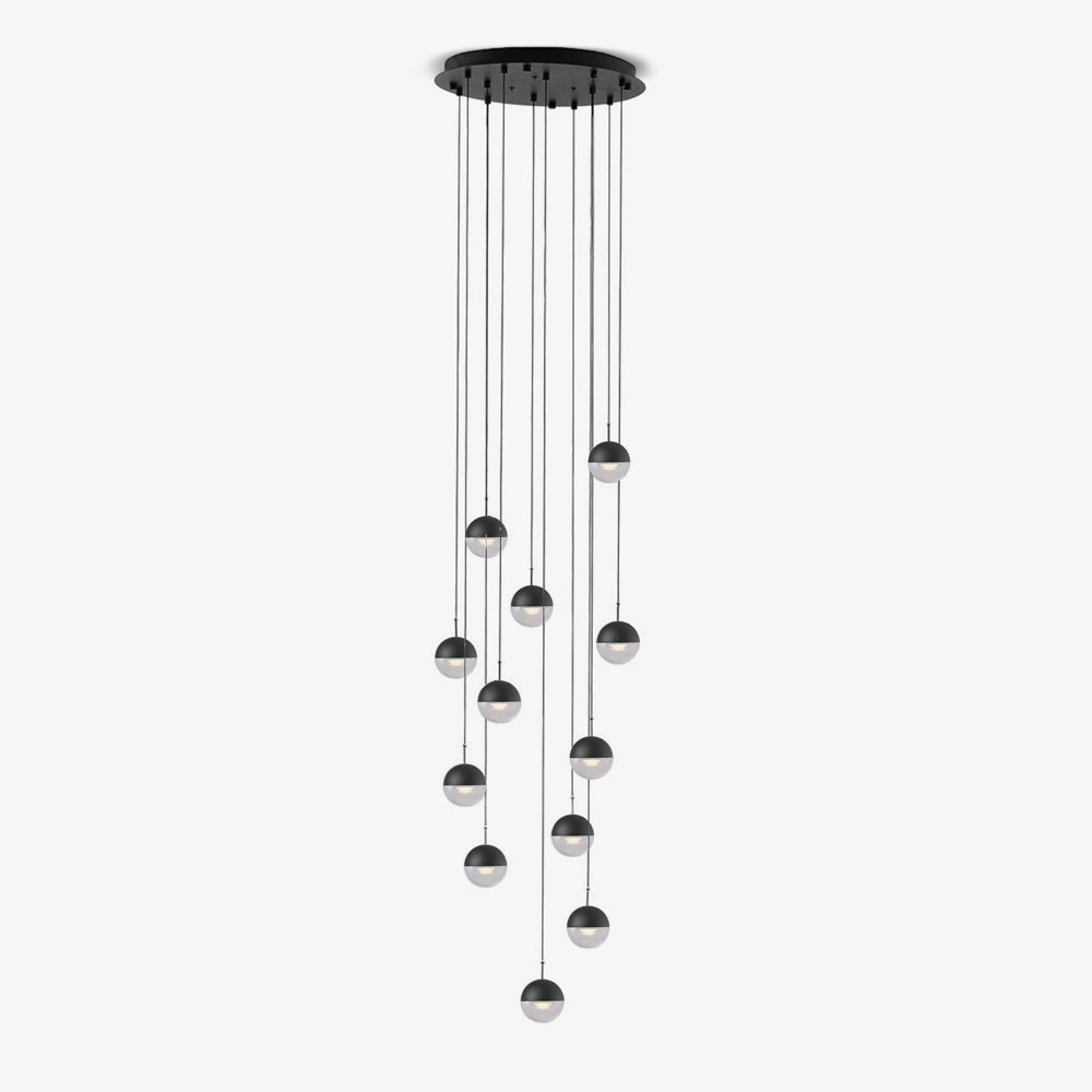 Zaneth minimalistisk pendellampe i stål og glas med flere ophæng til trappe