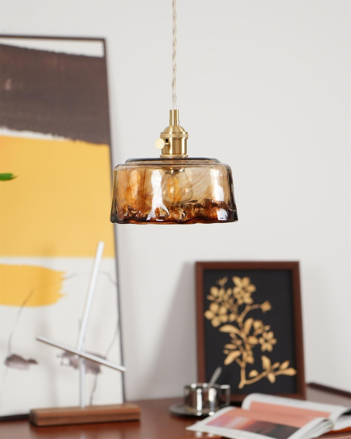 Velon-vintagependel i ravfarvet glas