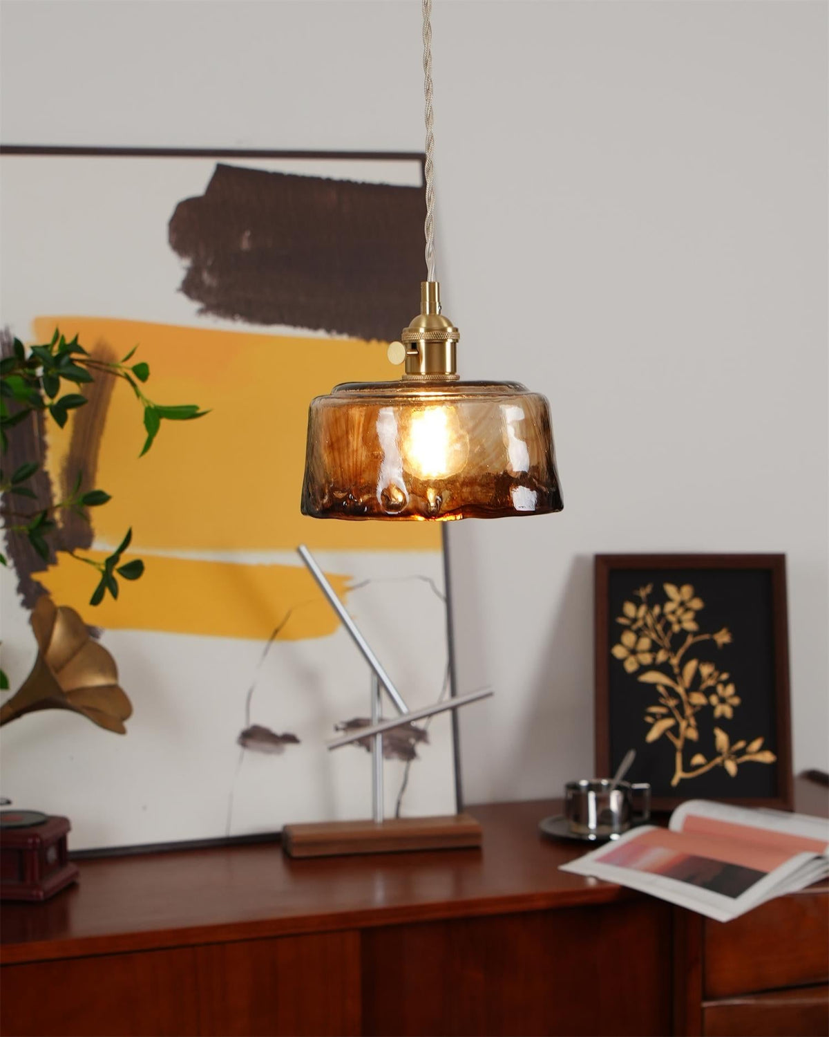 Velon-vintagependel i ravfarvet glas