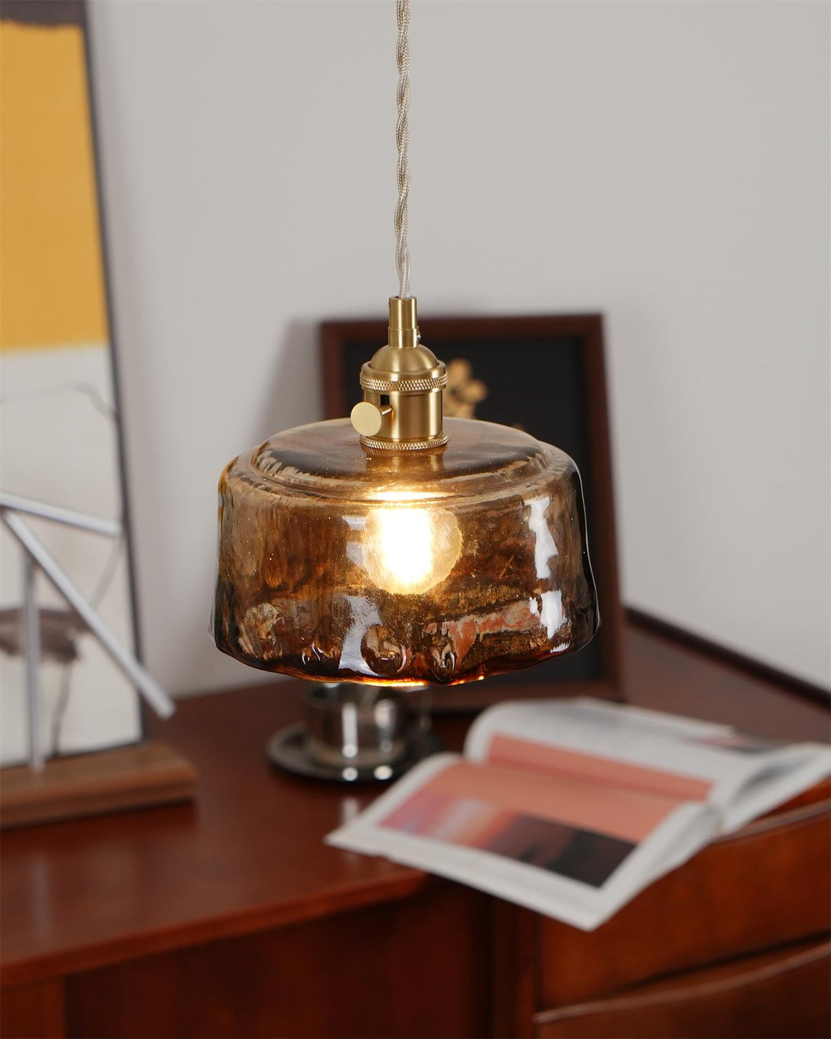Velon-vintagependel i ravfarvet glas
