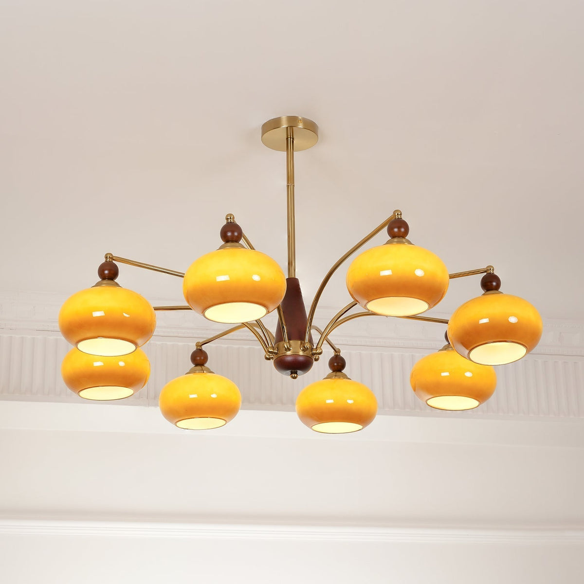 Candeeiro suspenso Vevely retro em vidro amarelo e latão