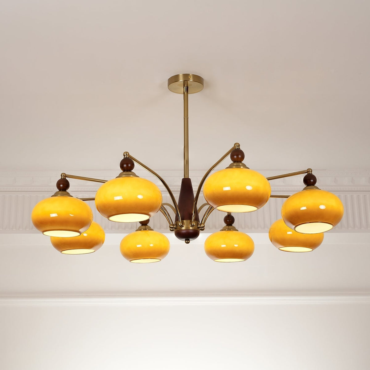 Candeeiro suspenso Vevely retro em vidro amarelo e latão