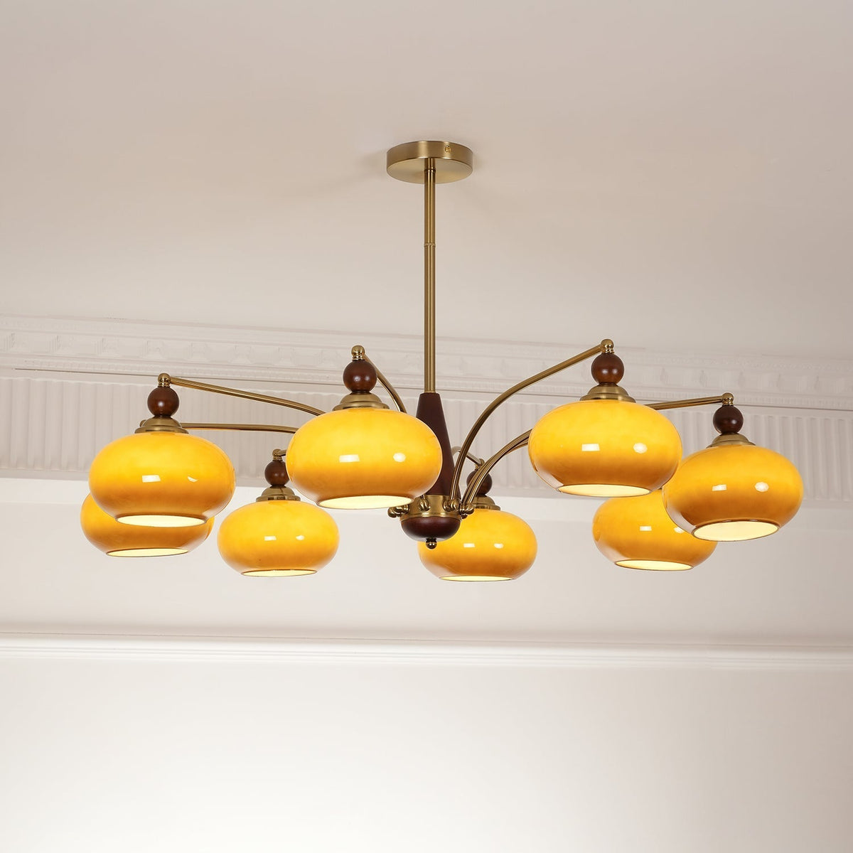 Candeeiro suspenso Vevely retro em vidro amarelo e latão