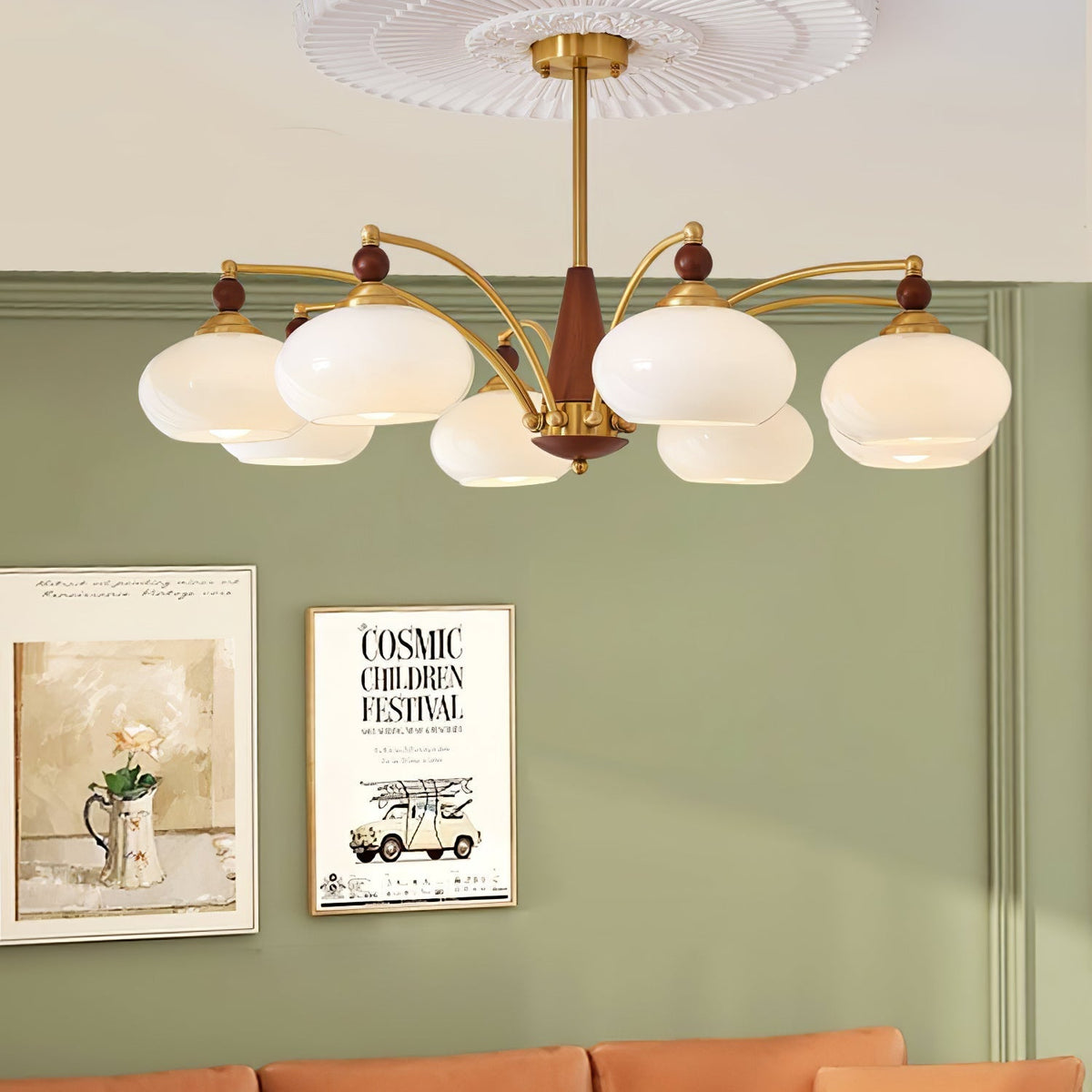 Candeeiro suspenso Vevely retro em vidro amarelo e latão