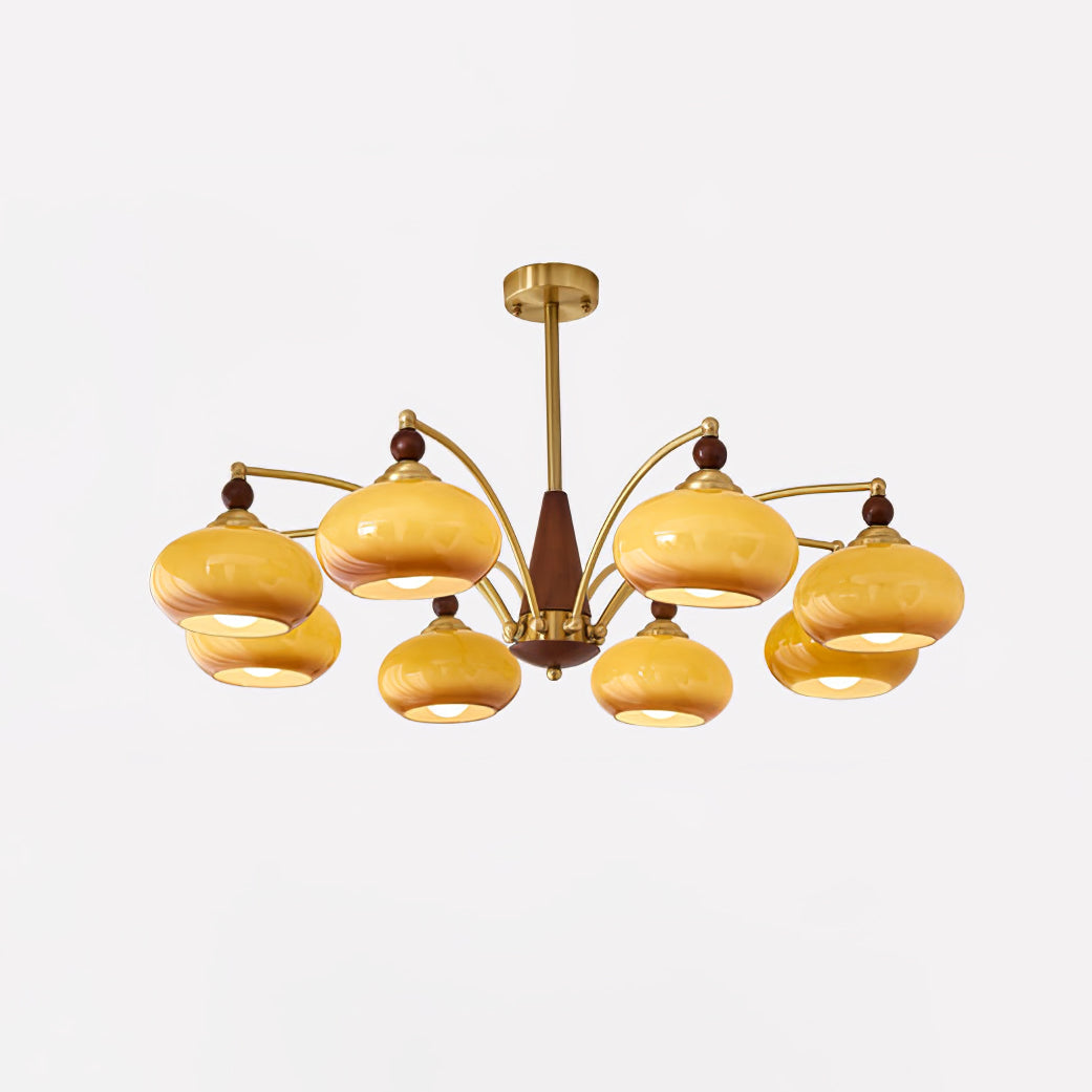 Candeeiro suspenso Vevely retro em vidro amarelo e latão