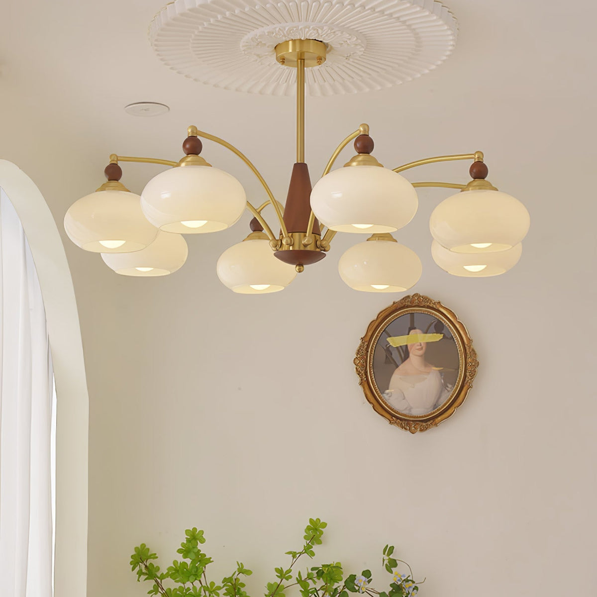 Candeeiro suspenso Vevely retro em vidro amarelo e latão