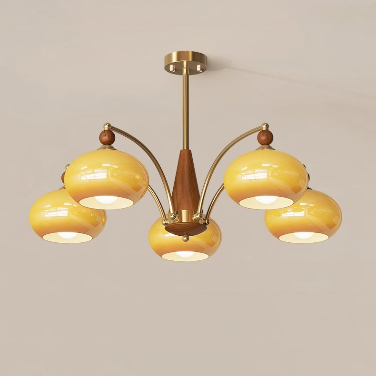 Candeeiro suspenso Vevely retro em vidro amarelo e latão