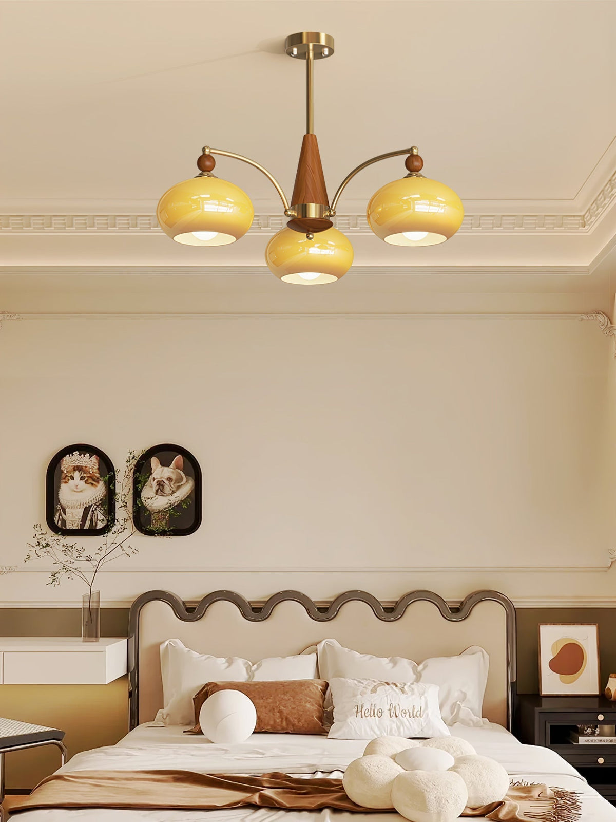 Candeeiro suspenso Vevely retro em vidro amarelo e latão