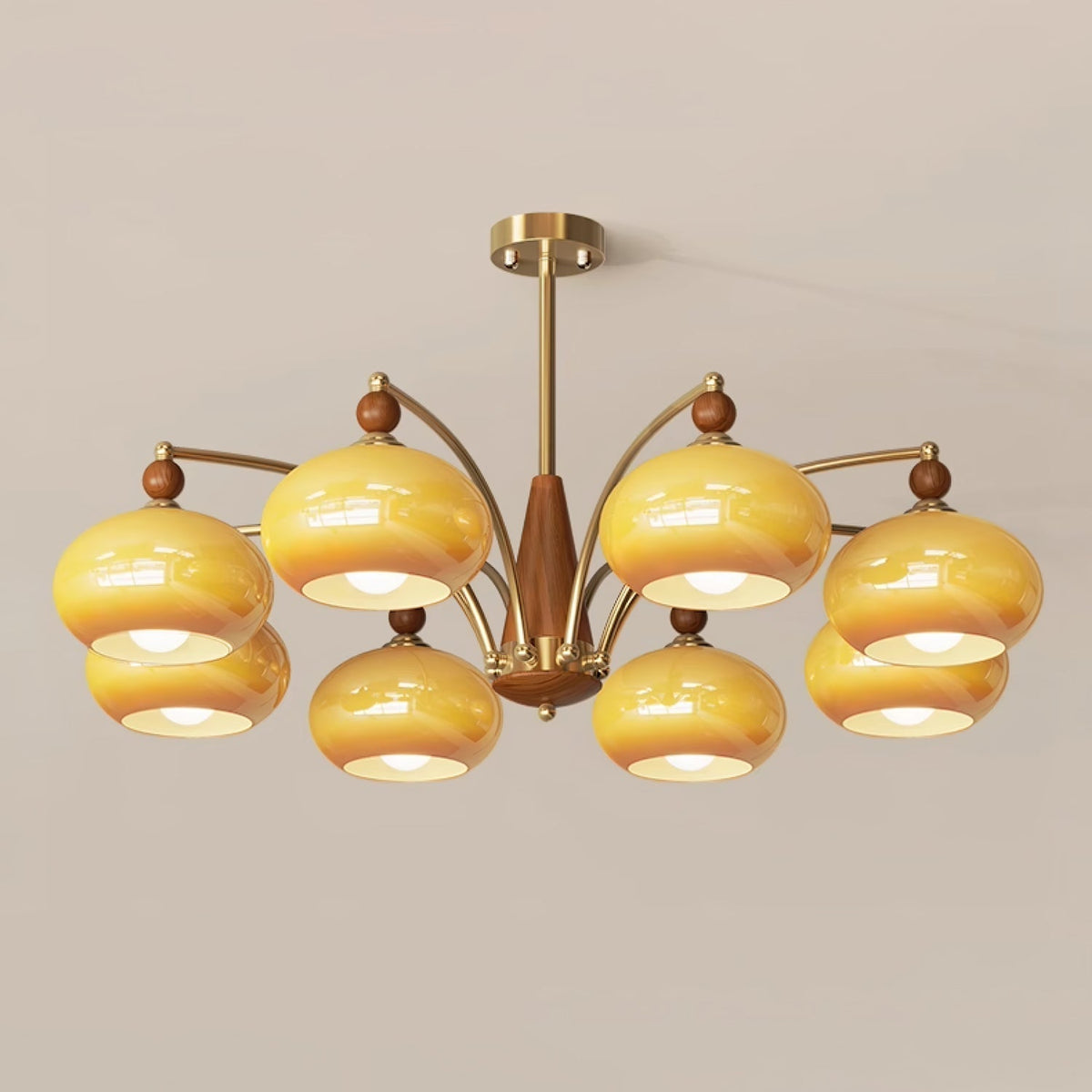 Candeeiro suspenso Vevely retro em vidro amarelo e latão
