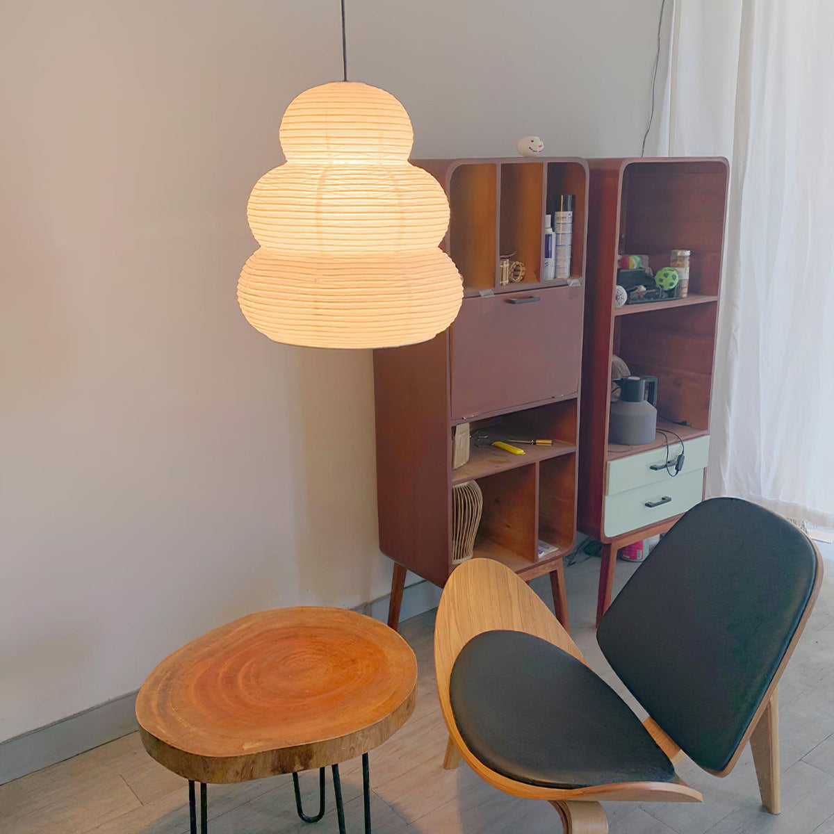 Solara japansk pendellampe med lagdelt washi-papirlanterne til stuen