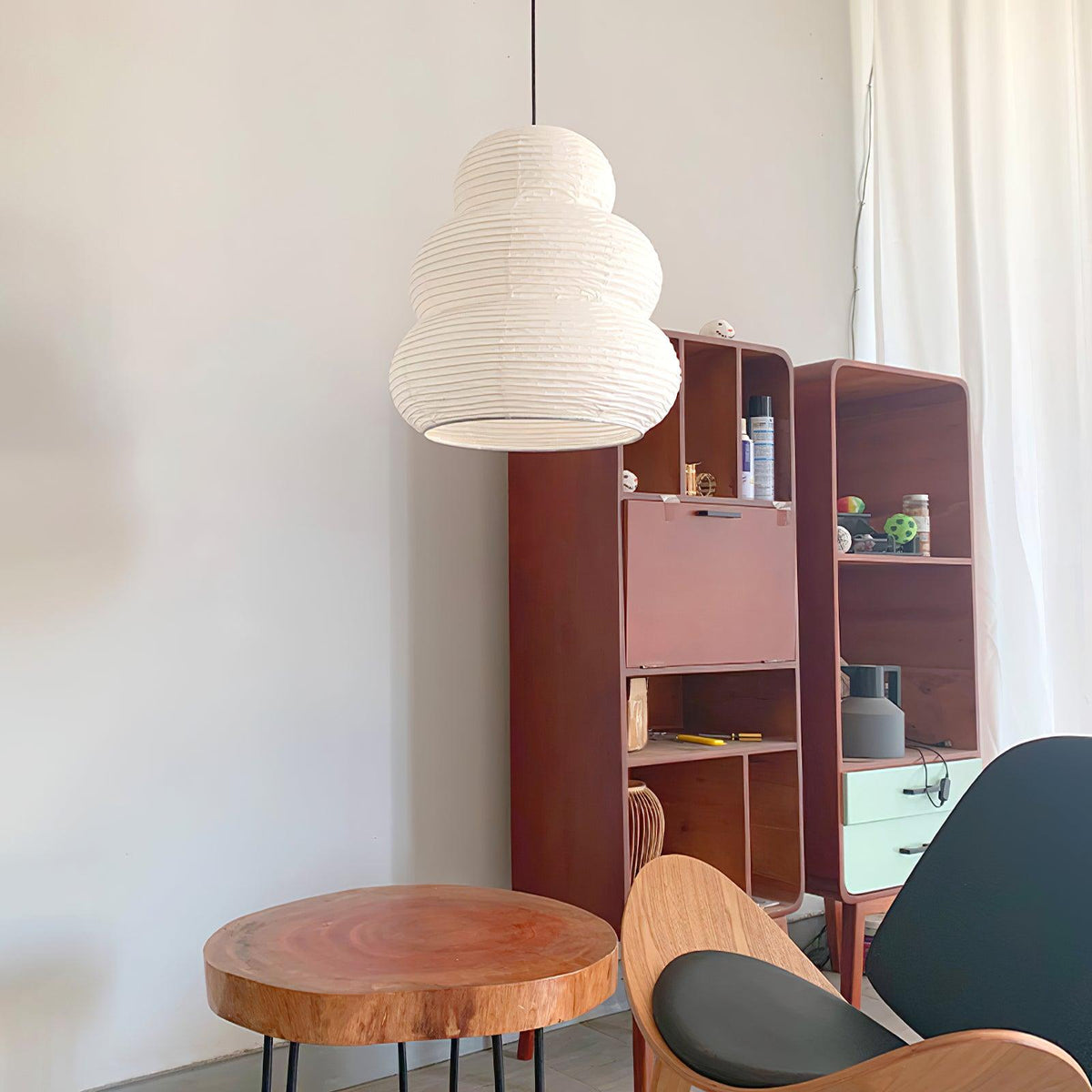 Solara japansk pendellampe med lagdelt washi-papirlanterne til stuen