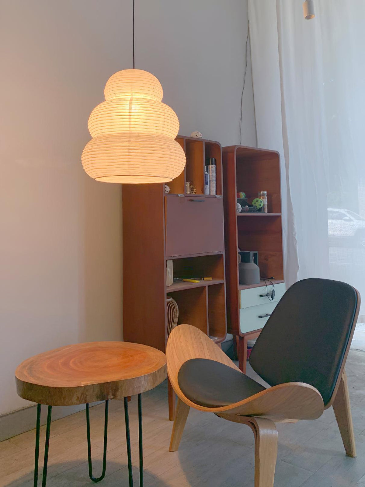 Solara japansk pendellampe med lagdelt washi-papirlanterne til stuen
