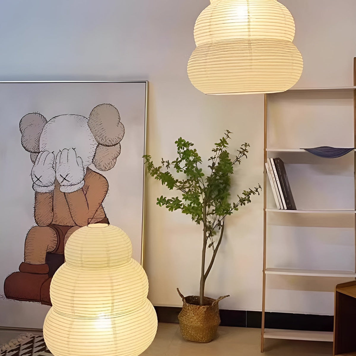 Solara japansk pendellampe med lagdelt washi-papirlanterne til stuen