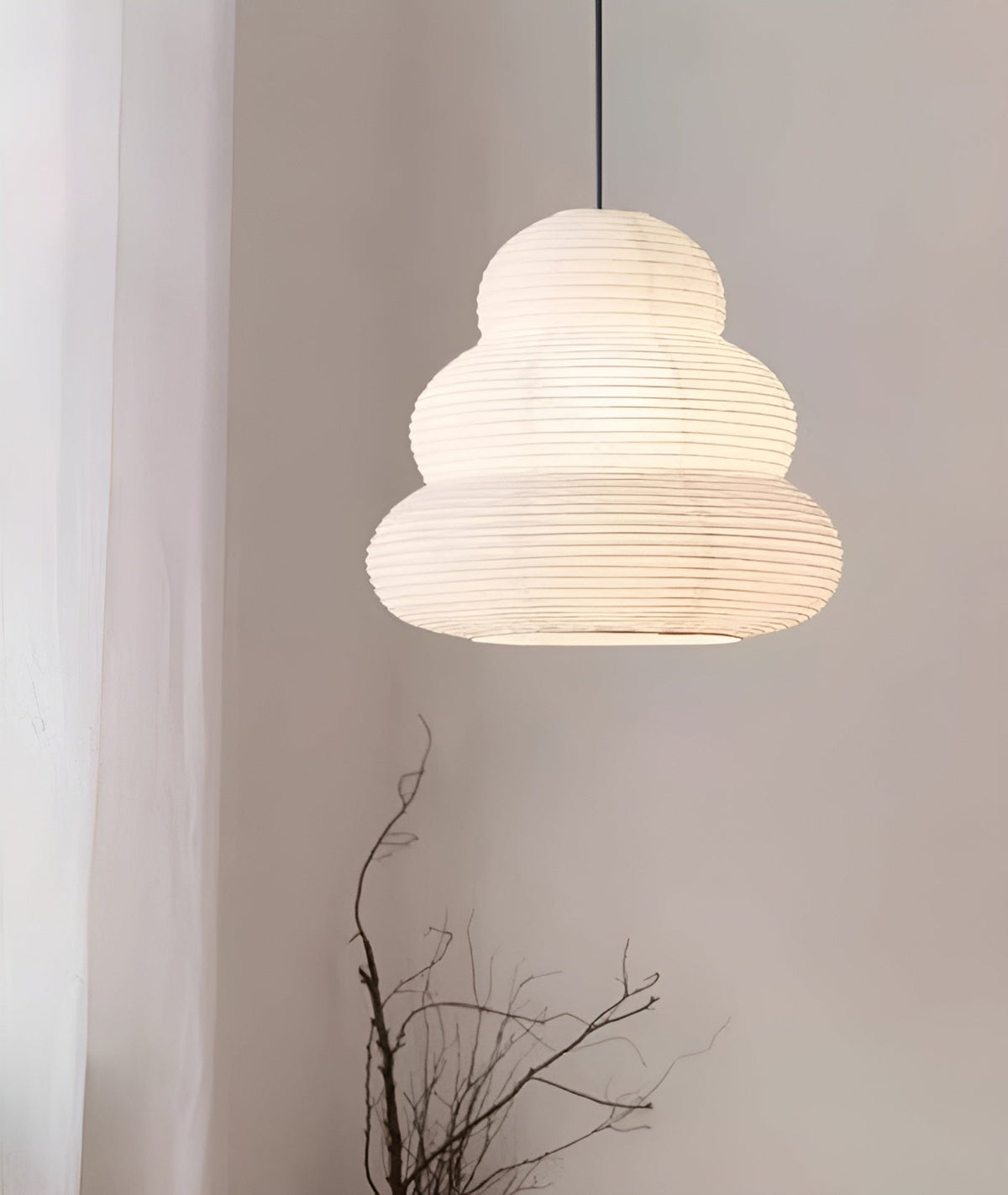 Solara japansk pendellampe med lagdelt washi-papirlanterne til stuen