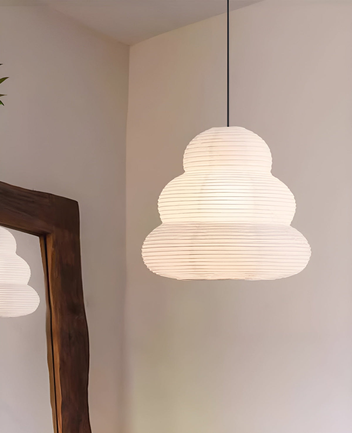 Solara japansk pendellampe med lagdelt washi-papirlanterne til stuen