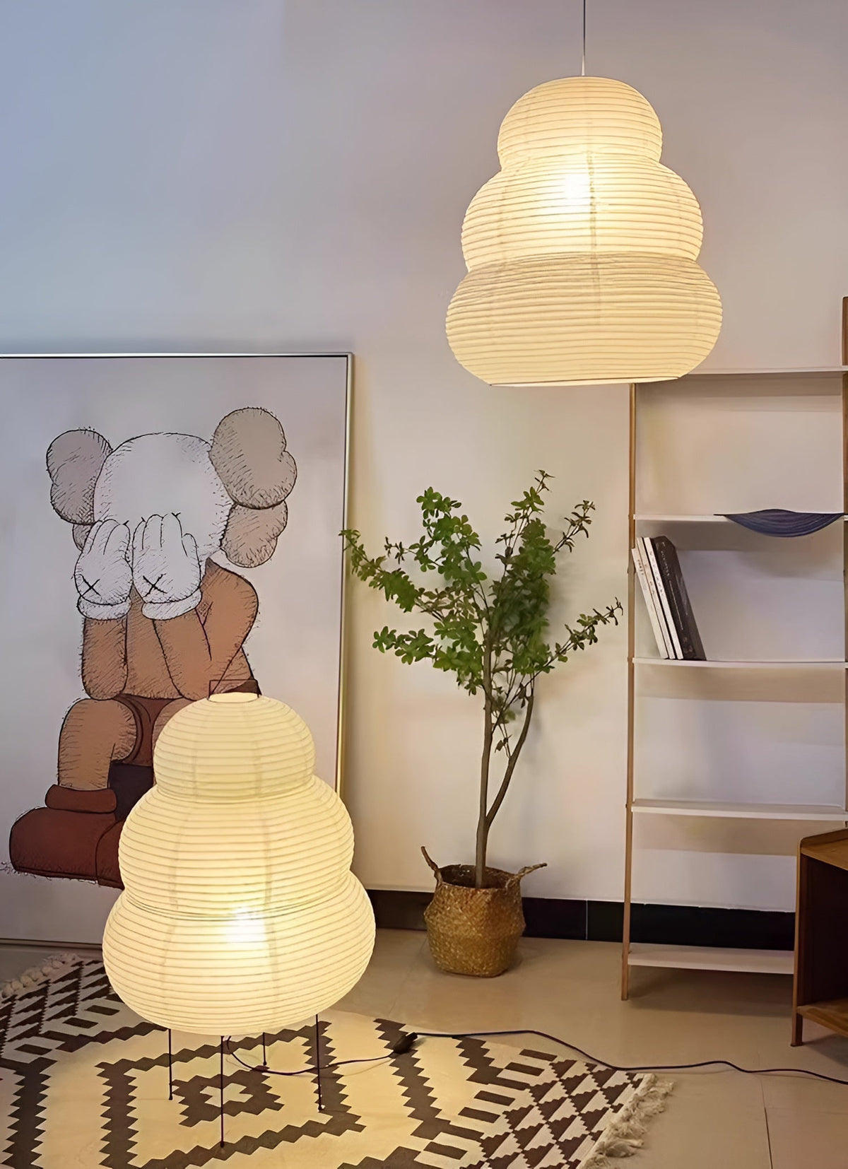 Solara japansk pendellampe med lagdelt washi-papirlanterne til stuen