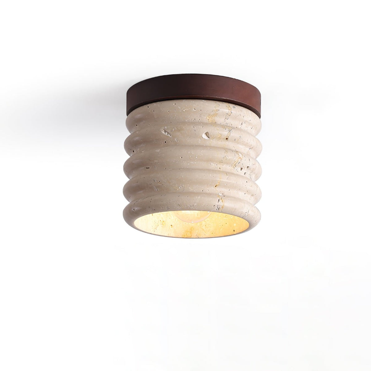 Vomaran cylindrisk loftslampe i rillet travertin