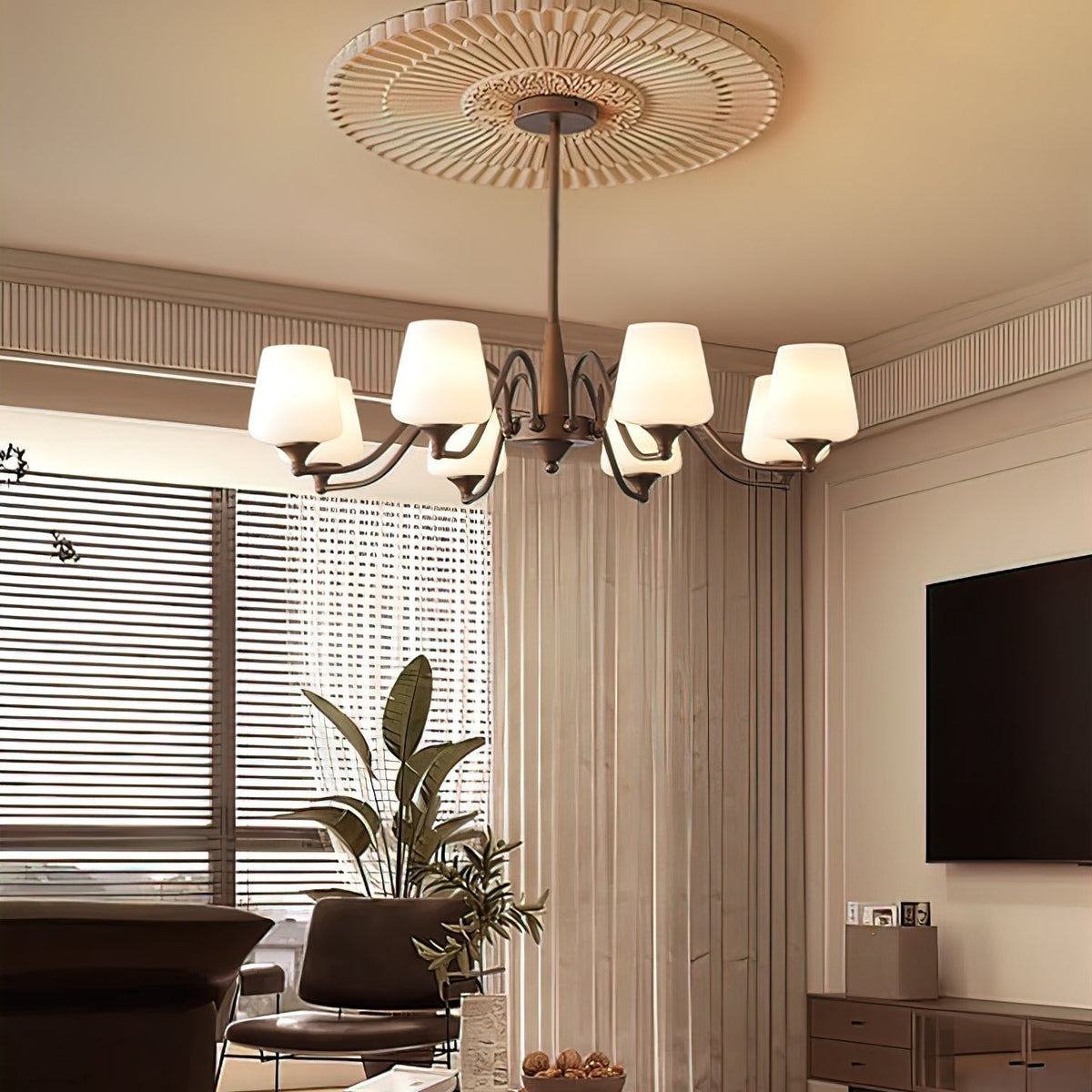 Candelabro Velelaria com abat-jours de vidro fosco
