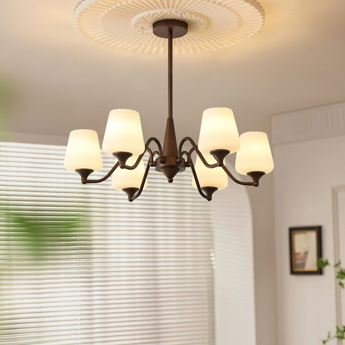 Candelabro Velelaria com abat-jours de vidro fosco