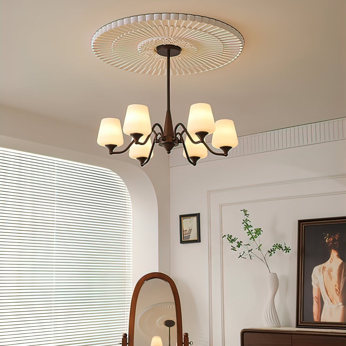 Candelabro Velelaria com abat-jours de vidro fosco