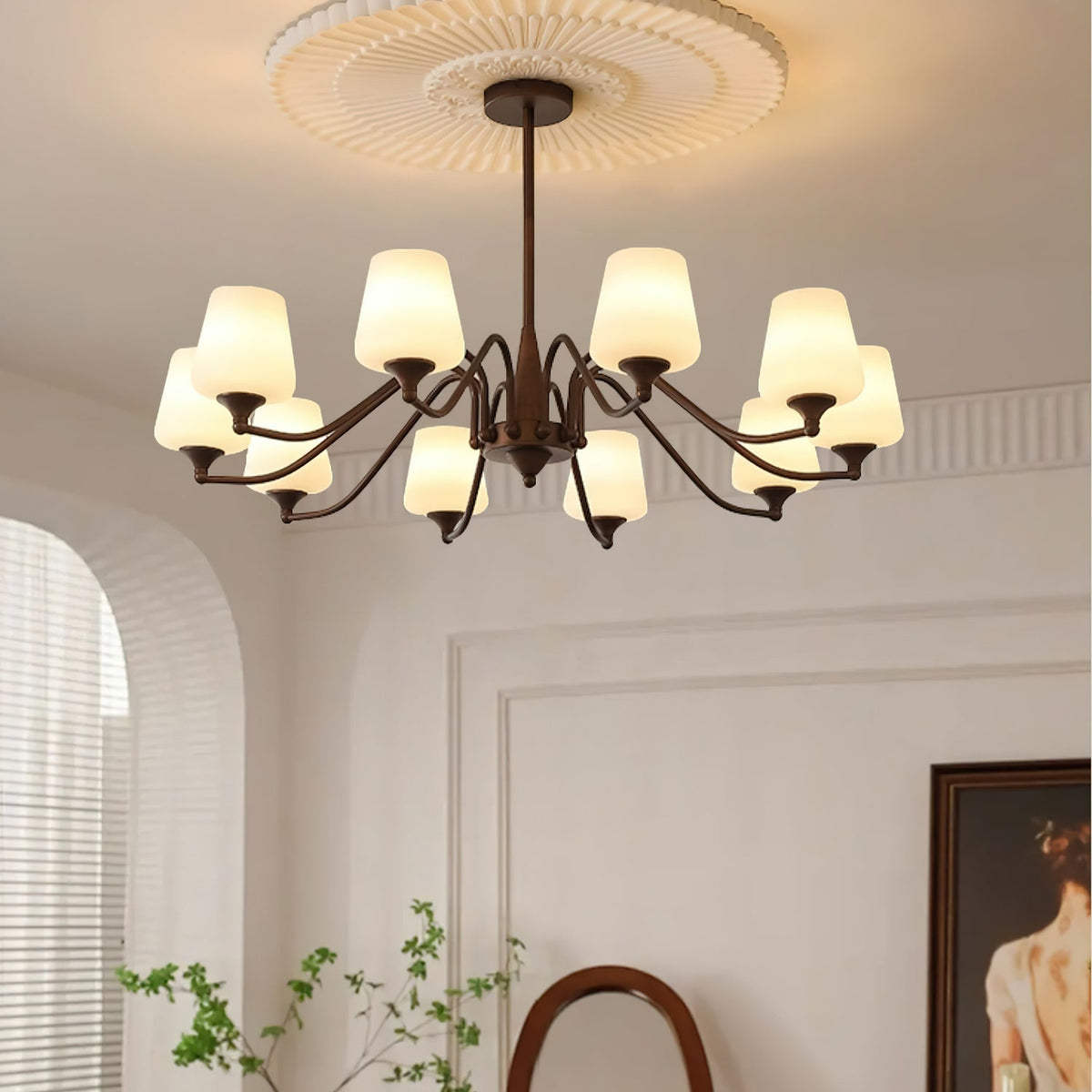 Candelabro Velelaria com abat-jours de vidro fosco