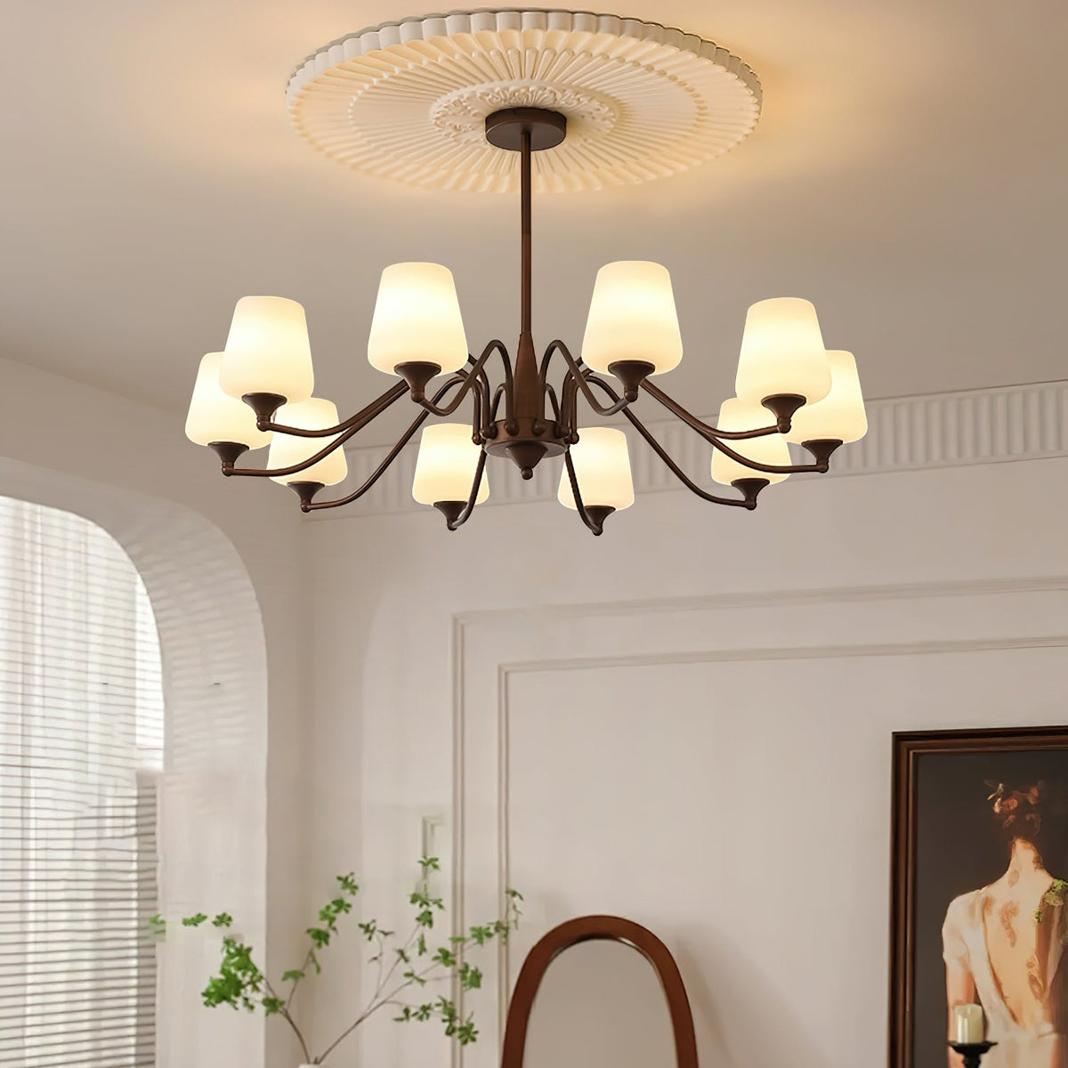 Candelabro Velelaria com abat-jours de vidro fosco