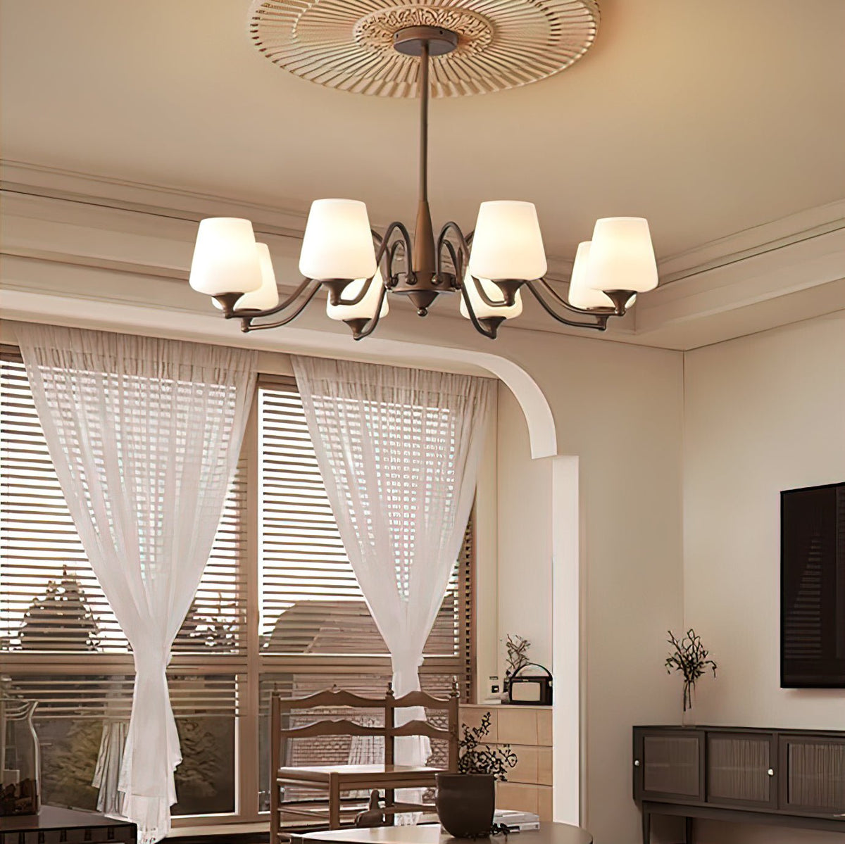 Candelabro Velelaria com abat-jours de vidro fosco
