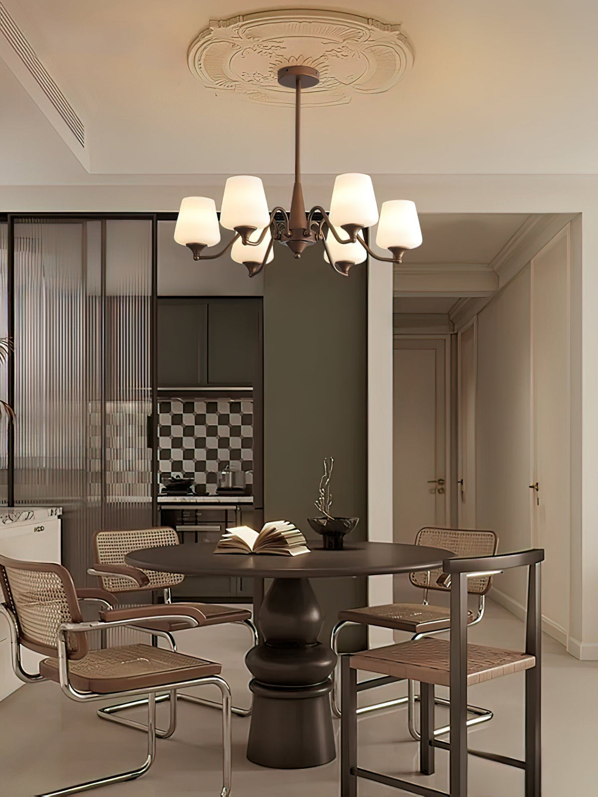 Candelabro Velelaria com abat-jours de vidro fosco