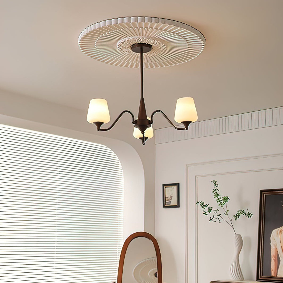 Candelabro Velelaria com abat-jours de vidro fosco