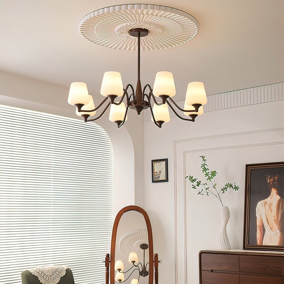 Candelabro Velelaria com abat-jours de vidro fosco