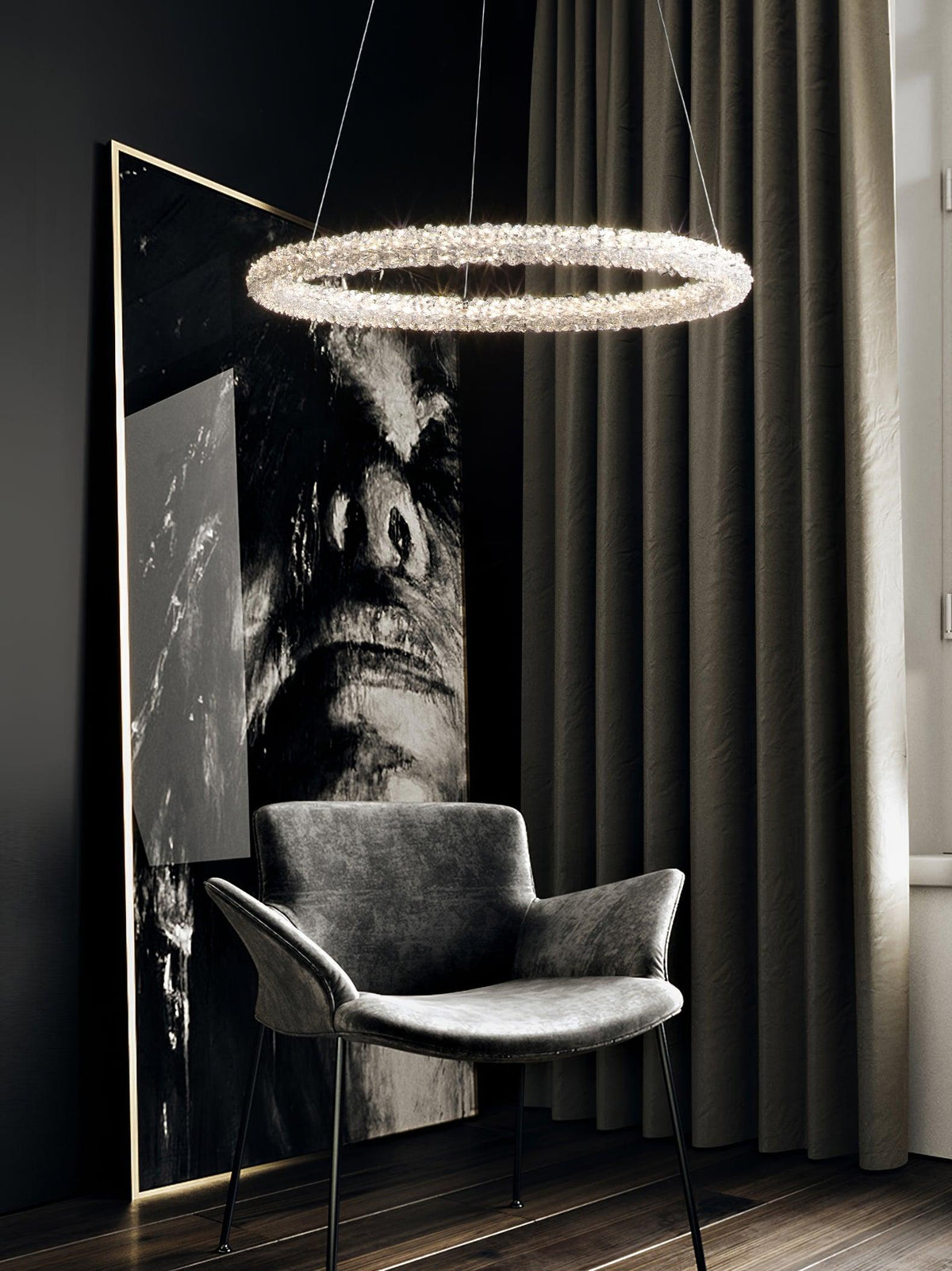 Candeeiro de teto Seleira com anel de cristal LED
