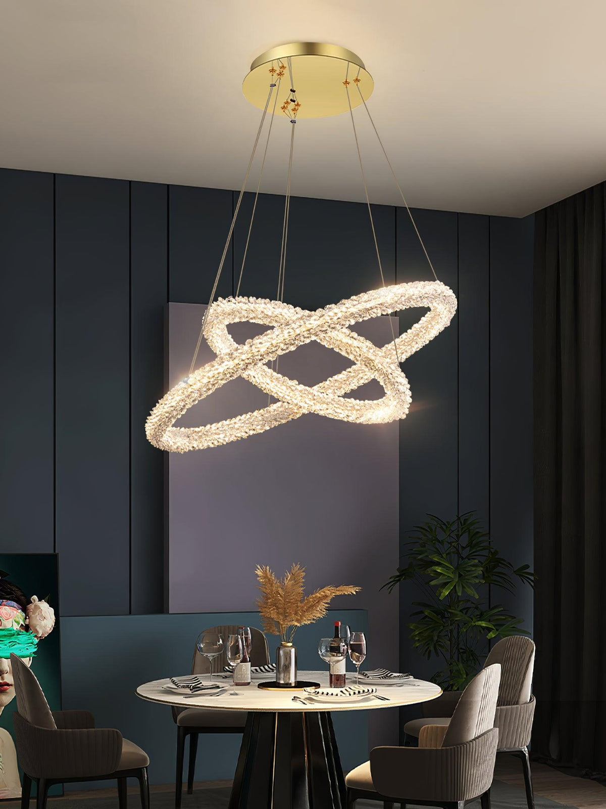 Candeeiro de teto Seleira com anel de cristal LED