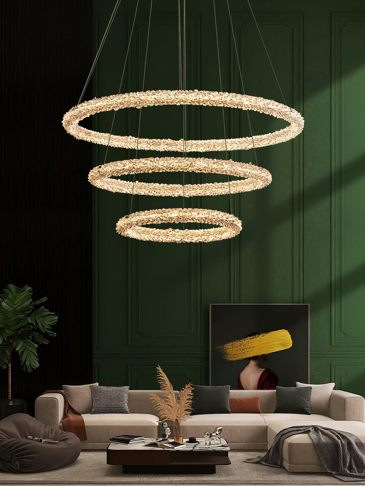 Candeeiro de teto Seleira com anel de cristal LED