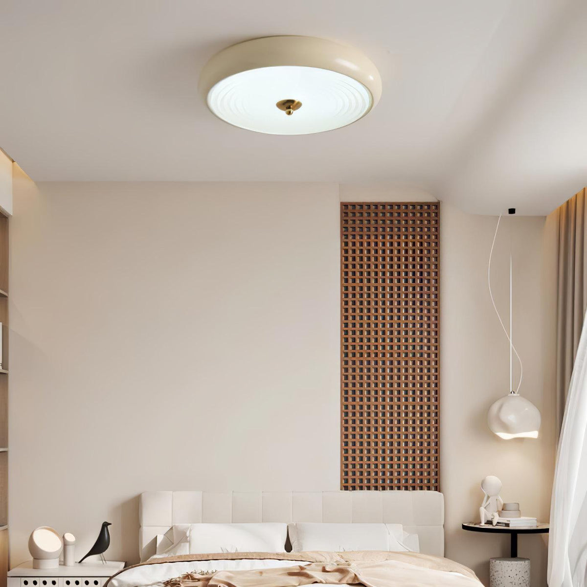 Utheara Moderne Minimalistisk Loftslampe i Cremefarvet Riflet Glas