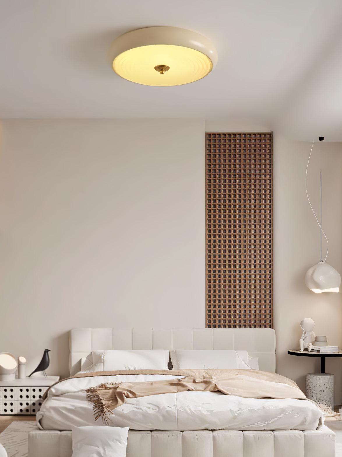 Utheara Moderne Minimalistisk Loftslampe i Cremefarvet Riflet Glas