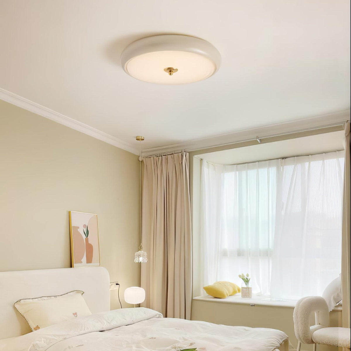 Utheara Moderne Minimalistisk Loftslampe i Cremefarvet Riflet Glas