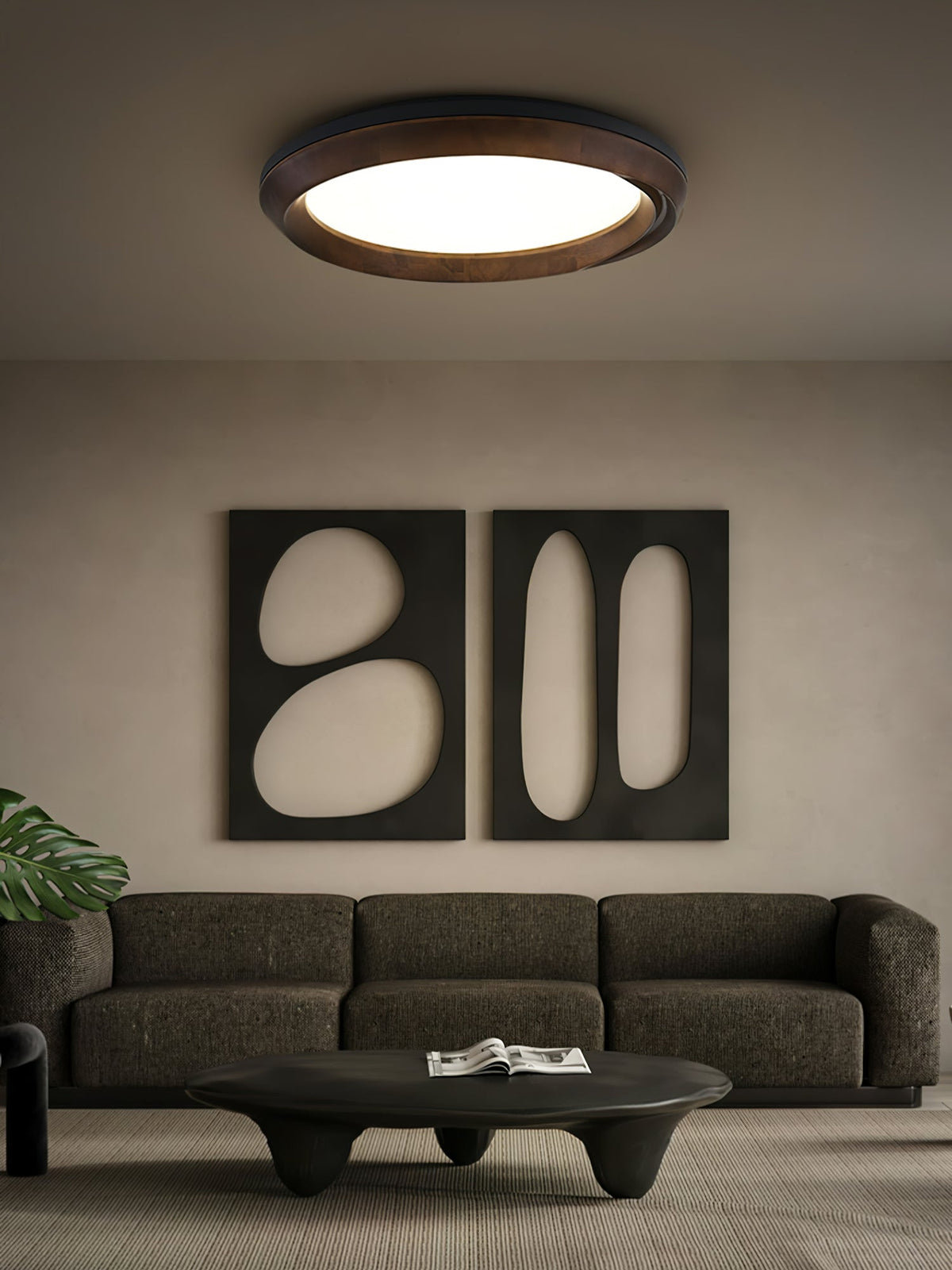 Candeeiro de teto Aurdoreth moderno minimalista em madeira com efeito ondulado