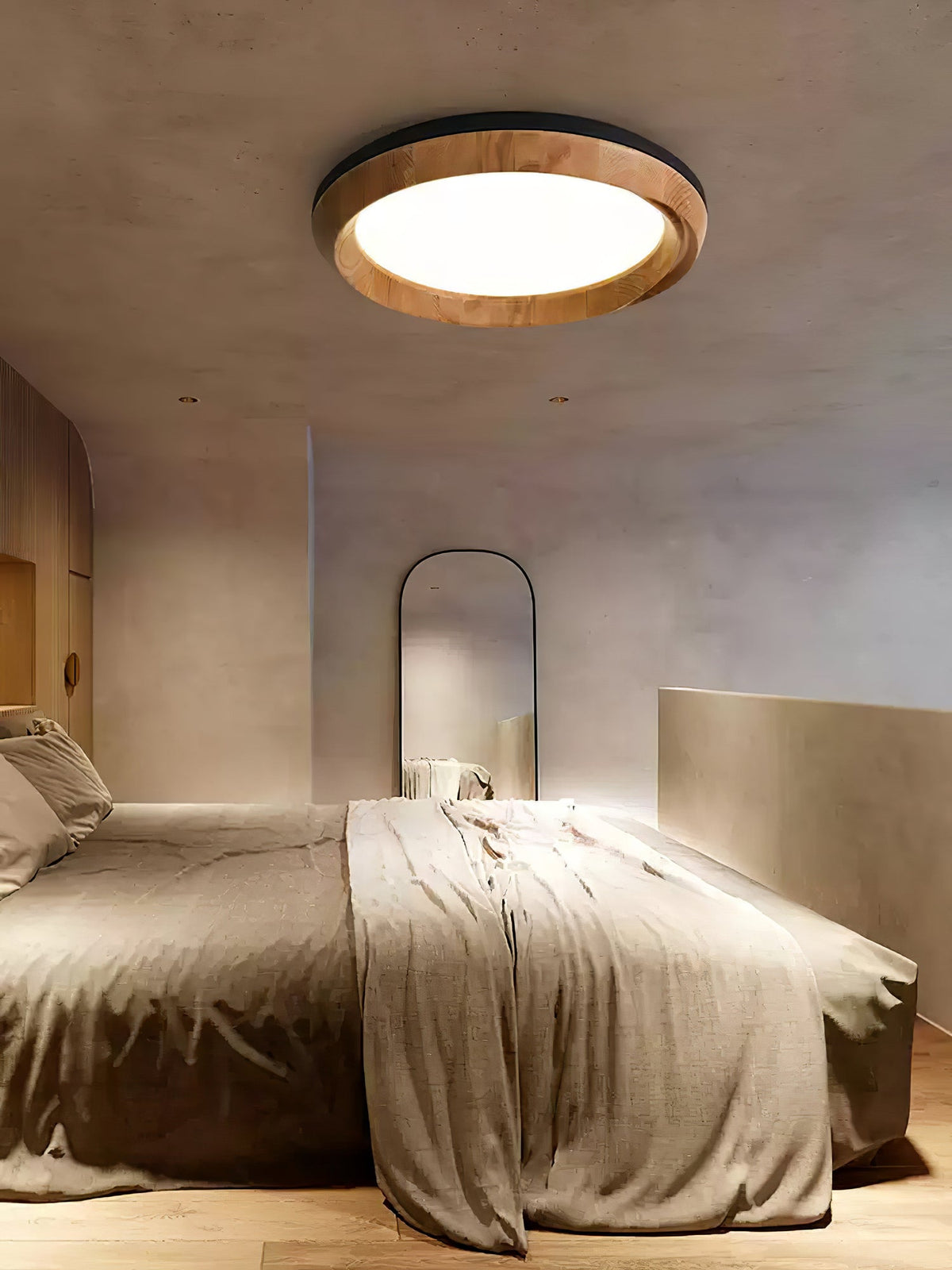 Candeeiro de teto Aurdoreth moderno minimalista em madeira com efeito ondulado