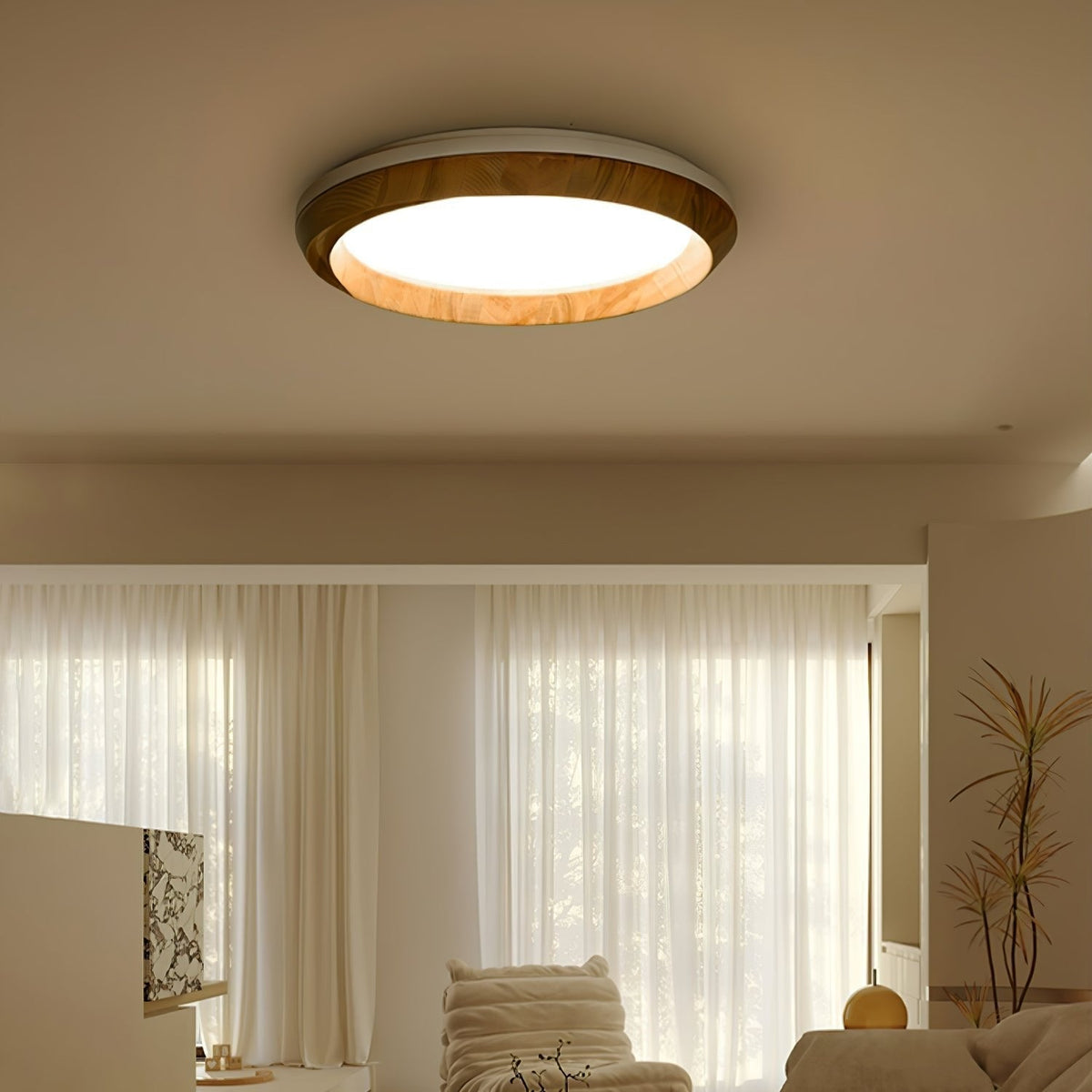 Candeeiro de teto Aurdoreth moderno minimalista em madeira com efeito ondulado