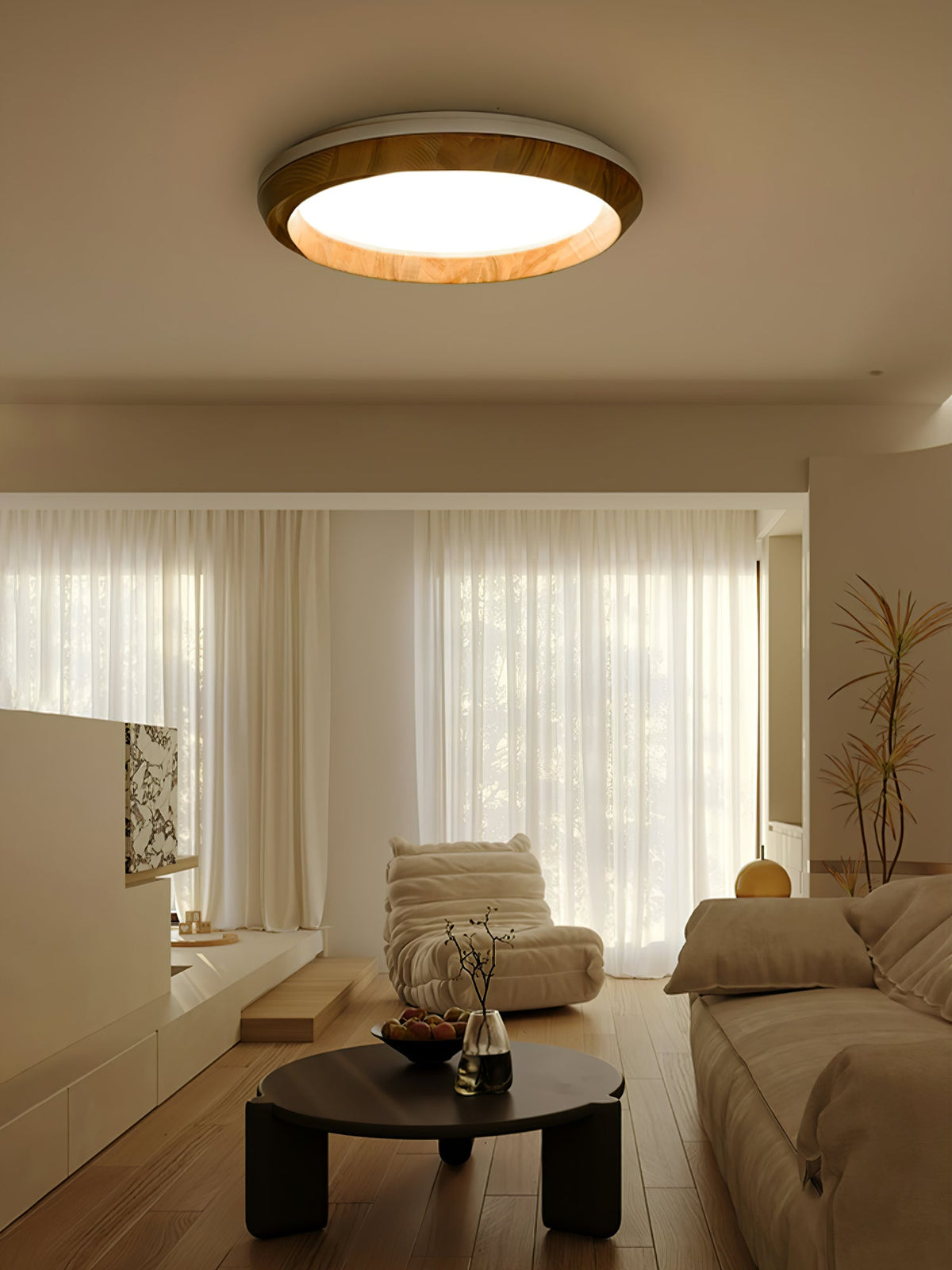 Candeeiro de teto Aurdoreth moderno minimalista em madeira com efeito ondulado