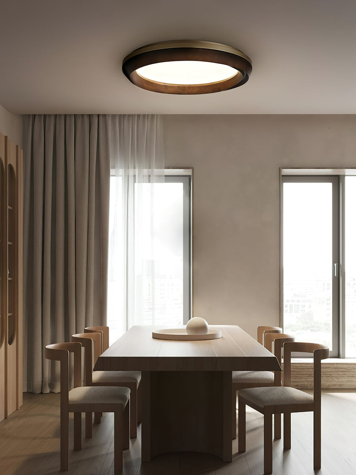 Candeeiro de teto Aurdoreth moderno minimalista em madeira com efeito ondulado