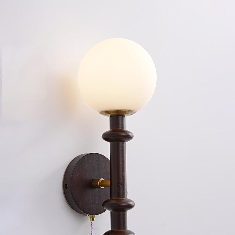 Candeeiro de parede elegante em vidro e madeira com coluna romana Elmiror