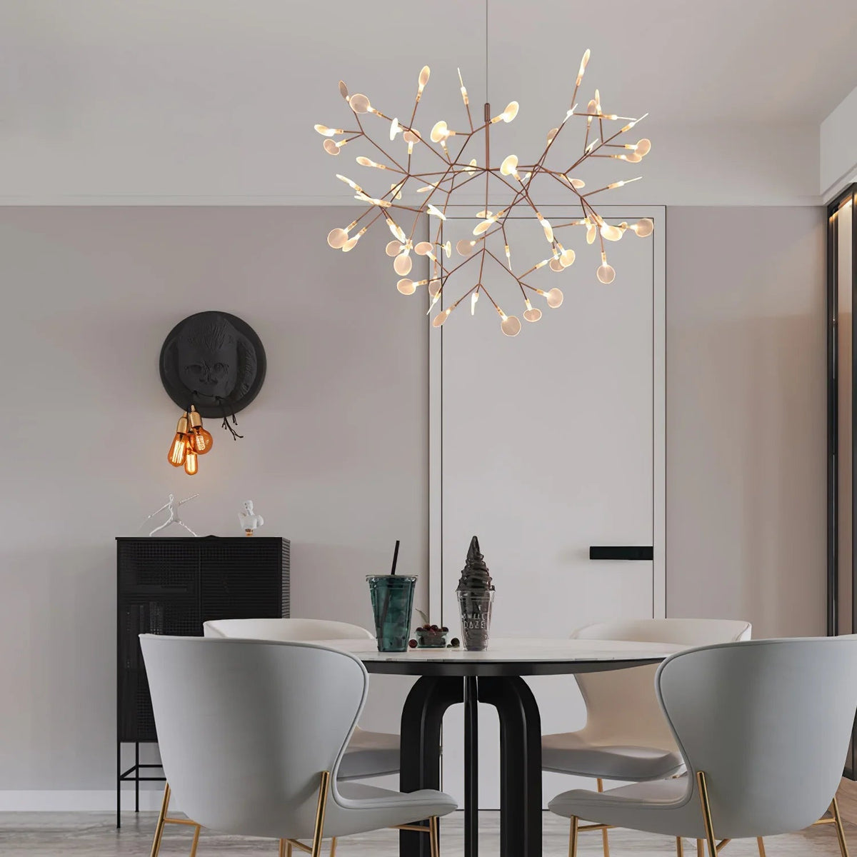 Lior unik Sputnik-ljuskrona i art déco-stil med eldflugor, vardagsrum/sovrum