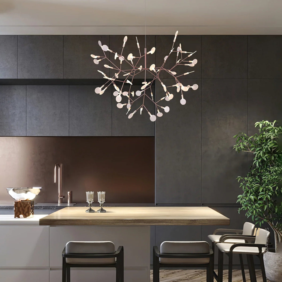 Lior unik Sputnik-ljuskrona i art déco-stil med eldflugor, vardagsrum/sovrum
