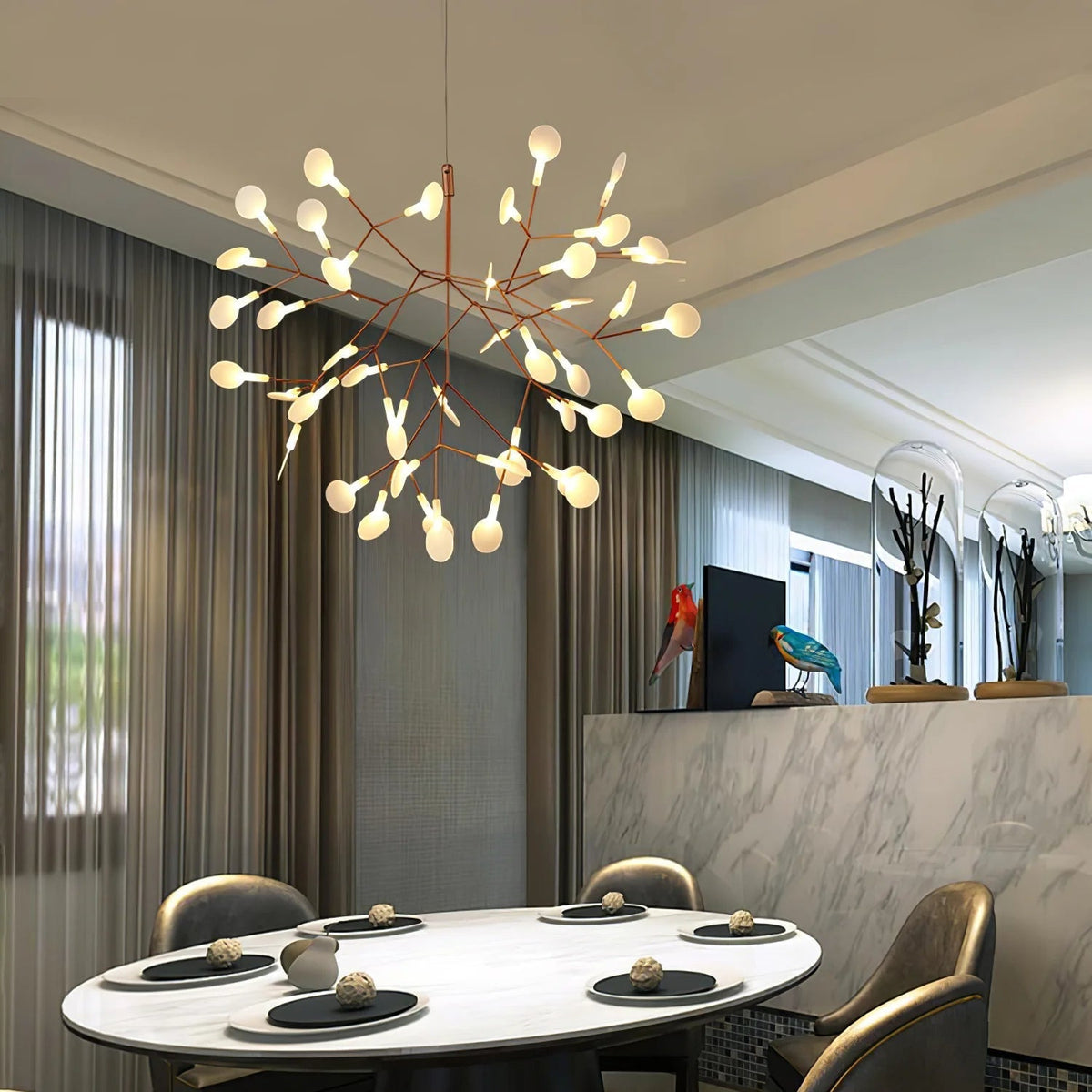 Lior unik Sputnik-ljuskrona i art déco-stil med eldflugor, vardagsrum/sovrum