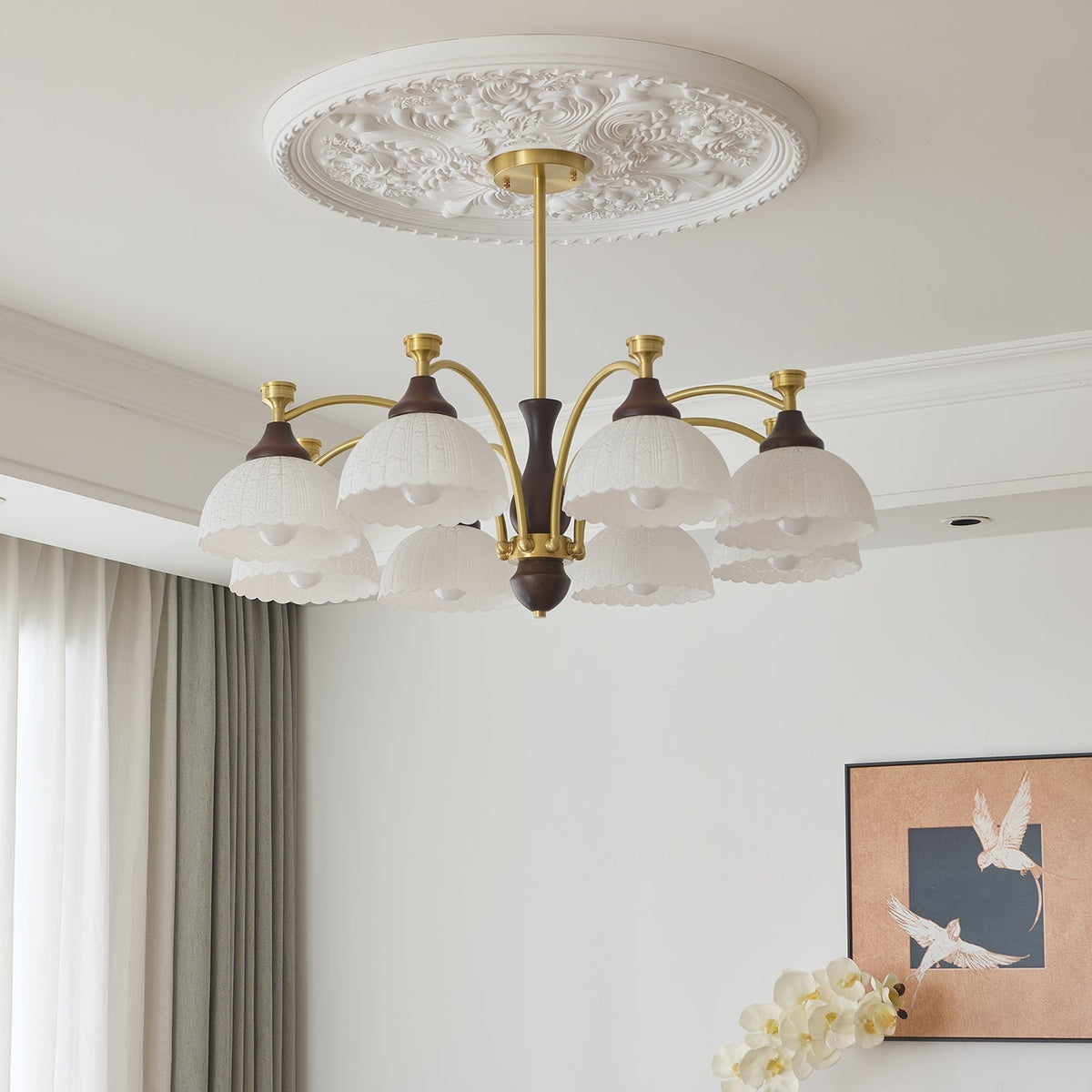 Avvynila traditionel elegant vintage-lysekrone i messing og træ