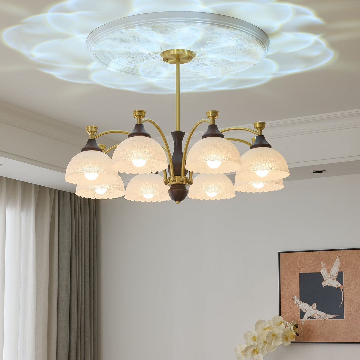 Avvynila traditionel elegant vintage-lysekrone i messing og træ