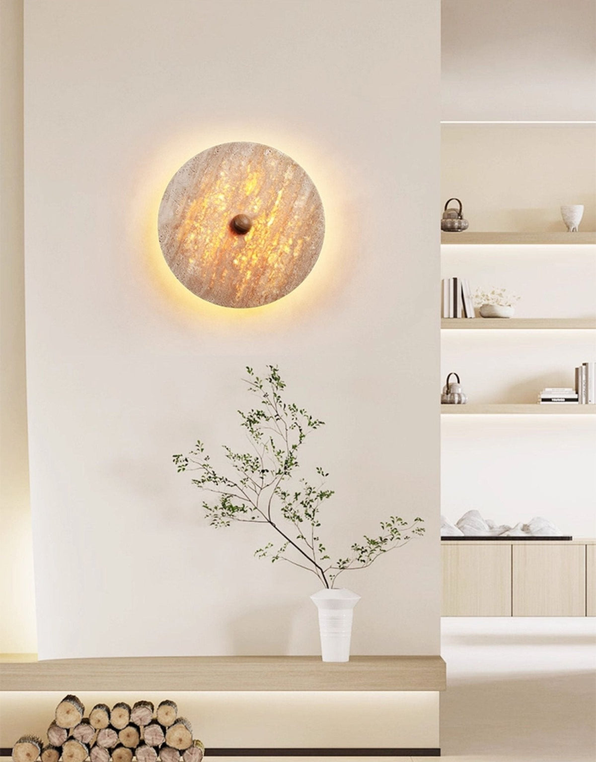 Candeeiro de parede Valisine com disco redondo de travertino