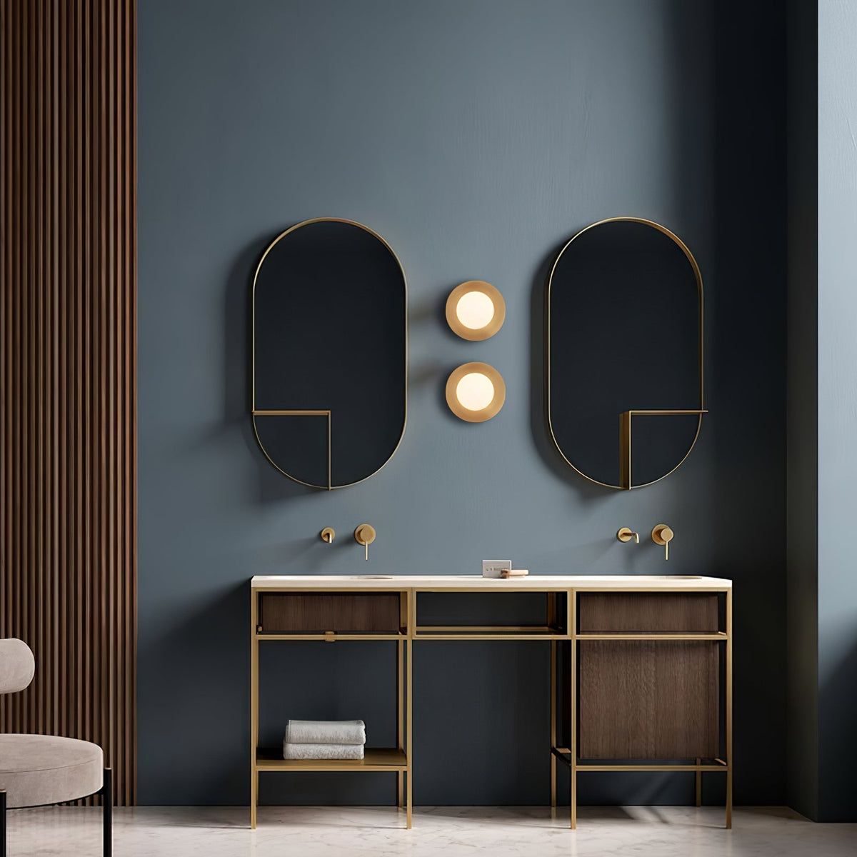 Elem modern minimalistisk rund vägglampa i konstglas och mässing