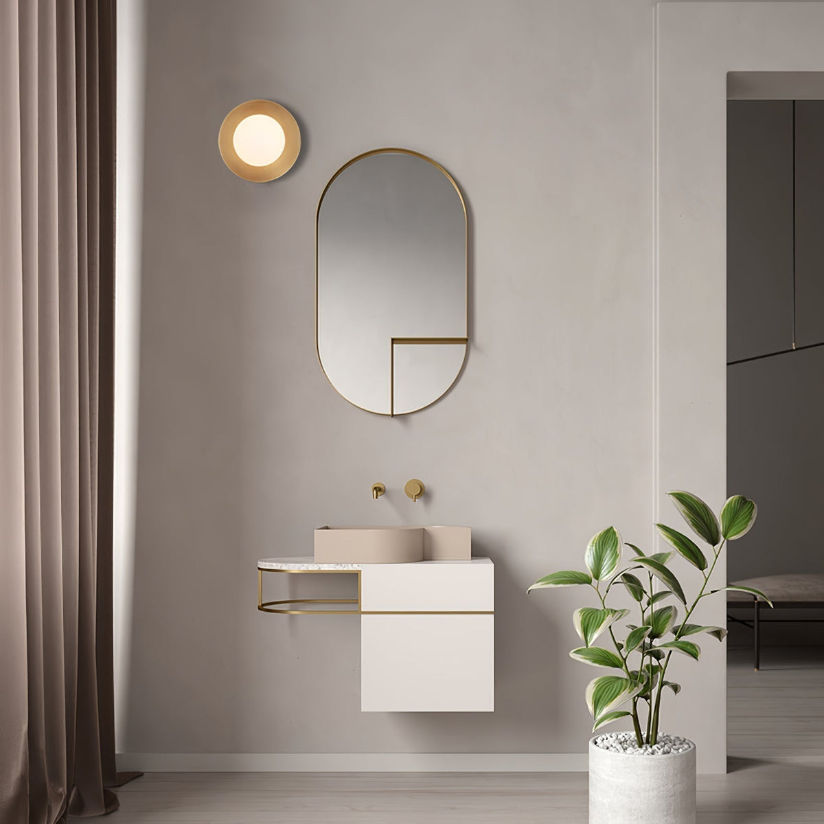 Elem modern minimalistisk rund vägglampa i konstglas och mässing